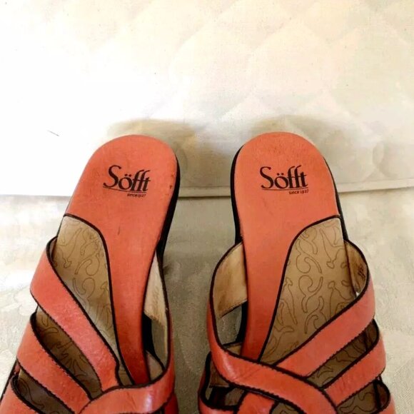 Womens SOFFT Leather Flats Sandals Shoes 10 M Coral Salmon Orange Black Slip On - Picture 7 of 13